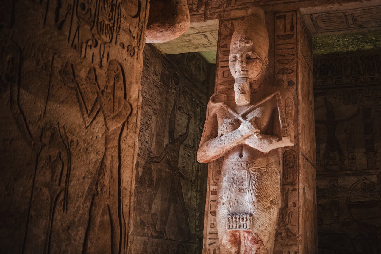 services-01 Intricate carvings and sculptures from an ancient Egyptian tomb in Giza, Egypt.